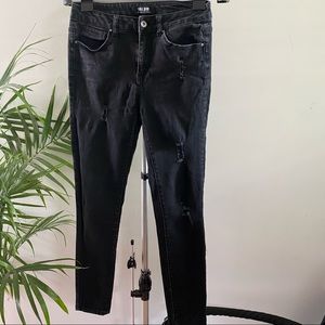 Distressed High-Rise Black Jeans